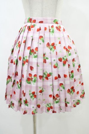画像: Ank Rouge / ストロベリープリントプリーツスカート M ピンク H-25-08-21-1037-CA-SK-NS-ZH