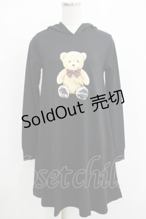 画像: Ank Rouge / テディベアプリントパーカーワンピース M ブラック H-25-08-21-075-CA-OP-NS-ZH