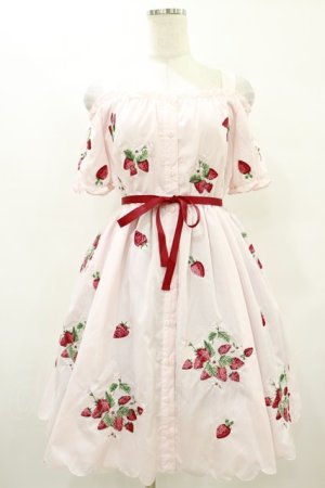 画像: Ank Rouge / ストロベリー刺繍オフショルワンピース M ピンク H-25-08-22-1014-CA-OP-NS-ZH