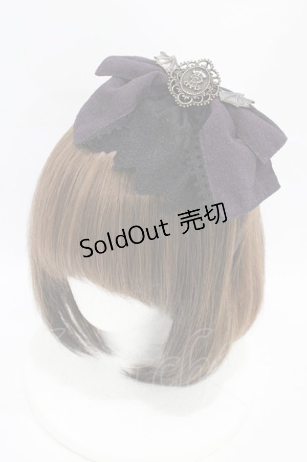 画像1: ALICE and the PIRATES / 悪魔猫と終末の砂時計柄リボンカチューシャ  パープル H-25-08-22-009-PA-AC-NS-ZH (1)