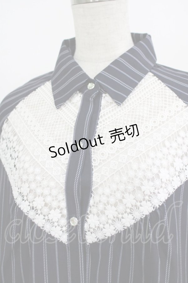 画像4: axes femme / ストライプシャツワンピース M ネイビー H-25-08-23-024-AX-TO-NS-ZH (4)