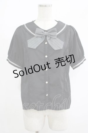 画像: axes femme kawaii / ストライプリボンブラウス M ブラック/グレ‐ H-25-08-23-046-AX-BL-NS-ZH