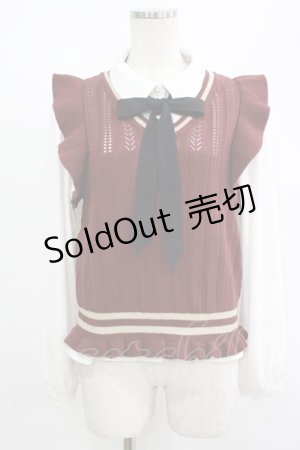 画像: axes femme POETIQUE / チルデンニットベスト付ブラウス M オフ/ボルドー H-25-08-23-047-AX-TO-NS-ZH