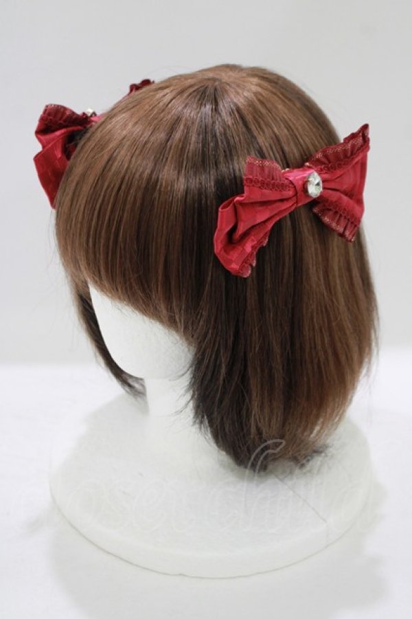 画像1: BABY,THE STARS SHINE BRIGHT / チェス柄クリスタルリボンコーム  エンジ H-25-08-23-060-BA-AC-NS-ZH (1)