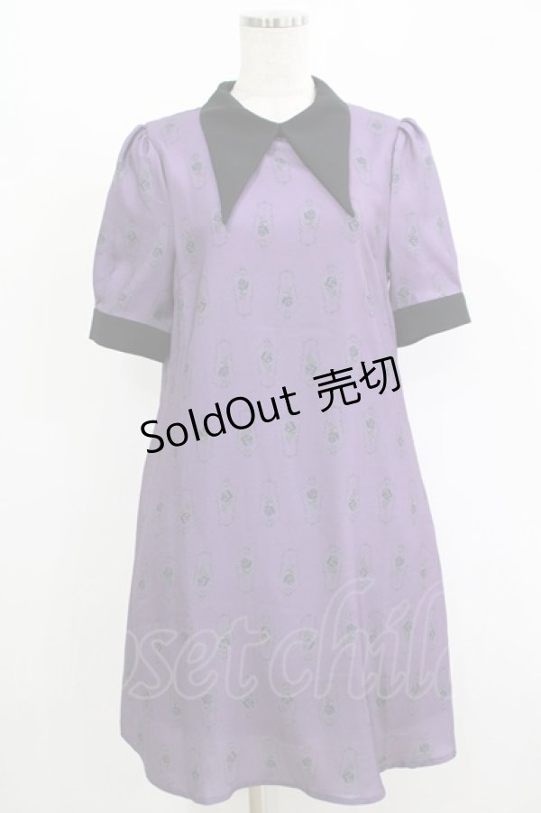 画像1: axes femme / ローズセルクイユ柄サックワンピース M パープル H-25-08-23-023-AX-OP-NS-ZH (1)