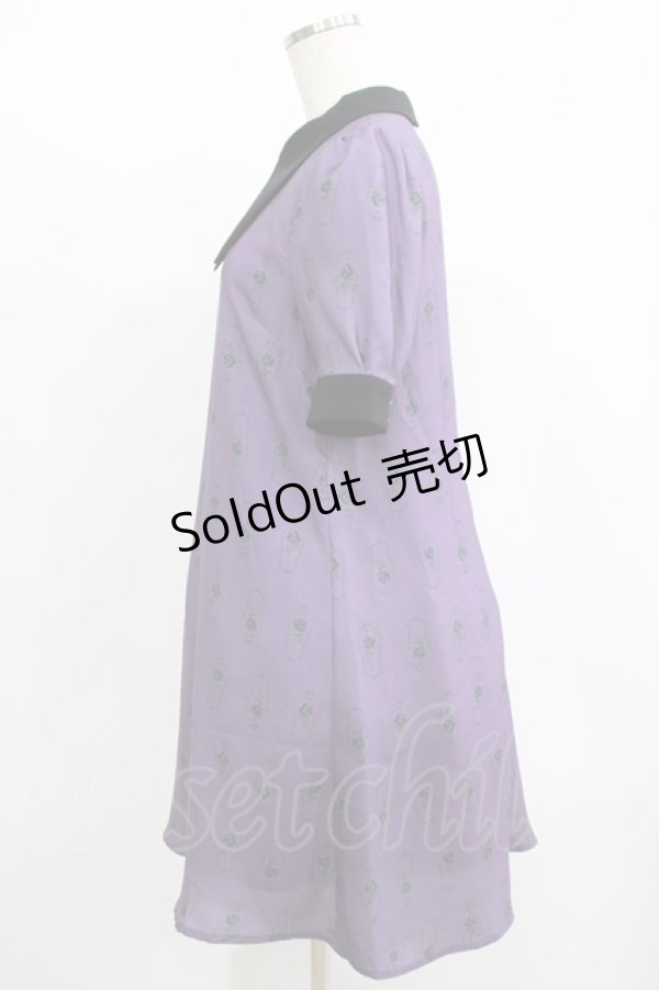 画像2: axes femme / ローズセルクイユ柄サックワンピース M パープル H-25-08-23-023-AX-OP-NS-ZH (2)