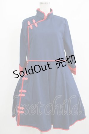 画像: Favorite / チャイナワンピース XL ネイビー/レッド H-25-08-24-026-LO-OP-NS-ZH