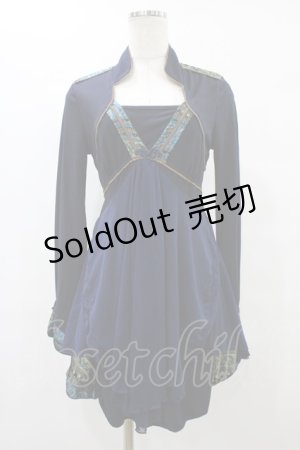 画像: Ozz oneste / ジャガード切替チュニックトップス  ネイビー H-25-08-24-1050-OO-TO-KB-ZH