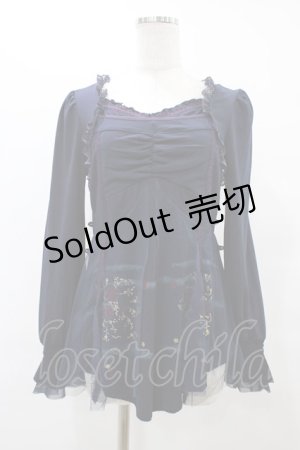 画像: Ozz oneste / プリント刺繍トップス  ネイビー H-25-08-24-1051-OO-TO-KB-ZH