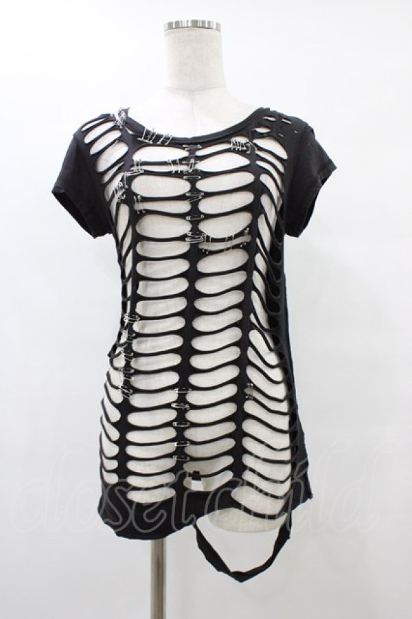 画像1: HYSTERIC GLAMOUR / ダメージピンカットソー  黒 H-25-08-24-1053-PU-TO-KB-ZH (1)