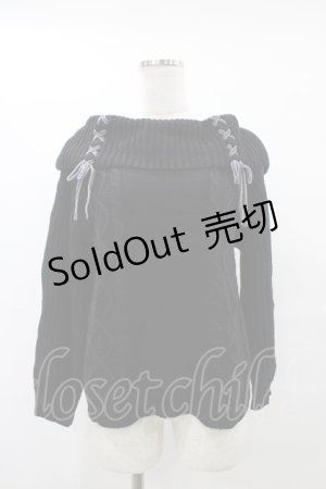 画像: axes femme / Ｗ編み上げオフタートルニット  ブラック H-25-08-24-1055-AX-TO-KB-ZH