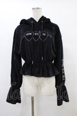画像: LISTEN FLAVOR / トリプルハートベロアショートパーカー  ブラック H-25-08-24-1062-PU-TO-KB-ZH