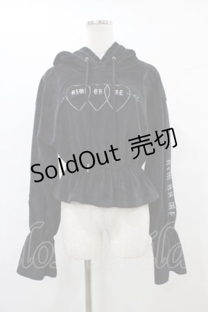 画像: LISTEN FLAVOR / トリプルハートベロアショートパーカー  ブラック H-25-08-24-1062-PU-TO-KB-ZH