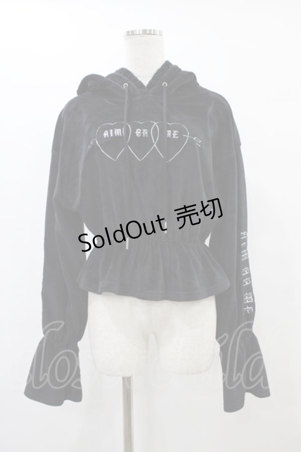 画像1: LISTEN FLAVOR / トリプルハートベロアショートパーカー  ブラック H-25-08-24-1062-PU-TO-KB-ZH (1)