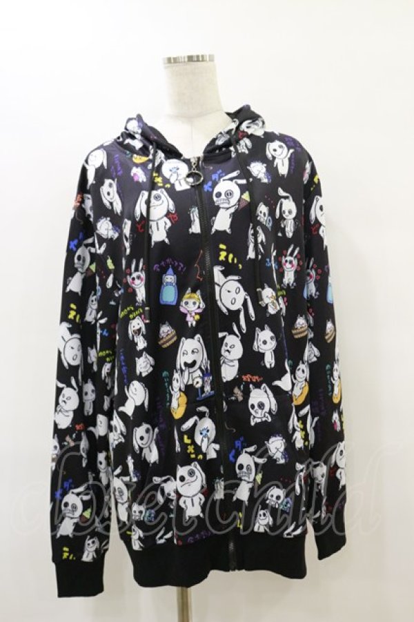 画像1: NieR Clothing / 総柄ZIPパーカー F 黒 H-25-08-25-1006-PU-TO-KB-ZH (1)