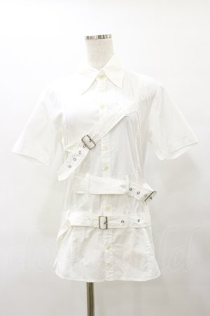 画像: BPN FOR MEN / ボンテージベルト半袖シャツ  白 H-25-08-25-1056-GO-BL-KB-ZH