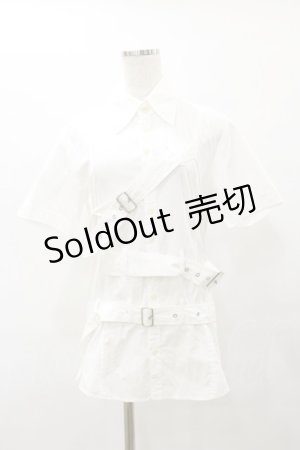 画像: BPN FOR MEN / ボンテージベルト半袖シャツ  白 H-25-08-25-1056-GO-BL-KB-ZH