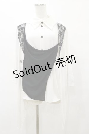画像: ALGONQUINS / レイヤード風レース切替カットソー  白×黒 H-25-08-25-1058-AL-TO-KB-ZH
