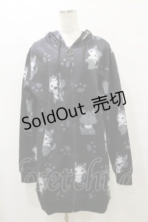 画像: NieR Clothing / 総柄ZIPパーカー F 黒 H-25-08-25-1010-PU-TO-KB-ZH