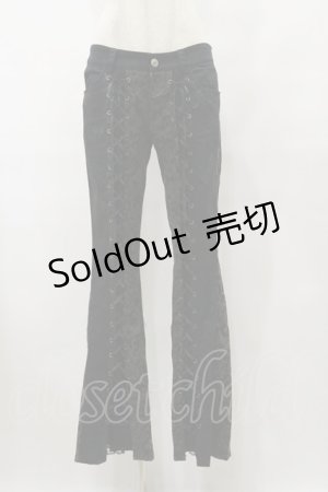画像: h.naoto Blood / 異素材切替レースアップパンツ  黒 H-25-08-25-1068-HN-PA-KB-ZH