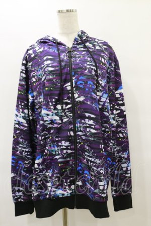 画像: NieR Clothing / 総柄ZIPパーカー  黒 H-25-08-25-1026-PU-TO-KB-ZH