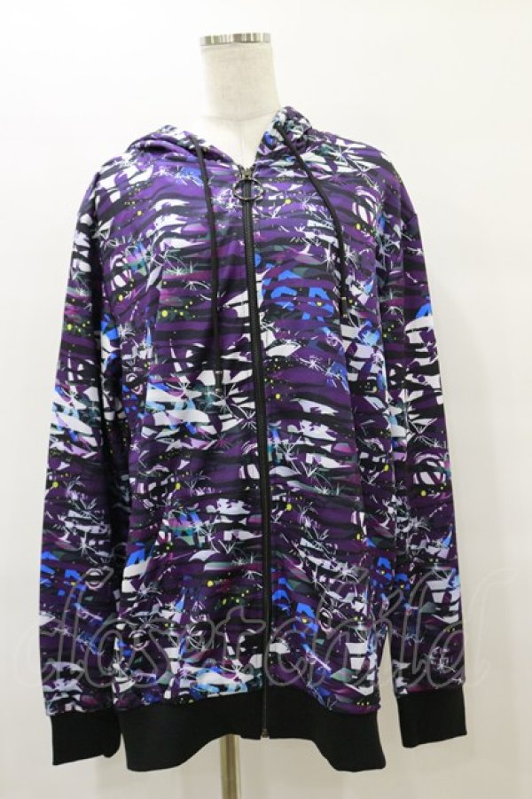 画像1: NieR Clothing / 総柄ZIPパーカー  黒 H-25-08-25-1026-PU-TO-KB-ZH (1)