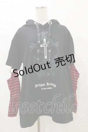 画像: SEX POT ReVeNGe / ボーダー切替プルパーカー  黒×赤 H-25-08-25-1030-SP-TO-KB-ZH