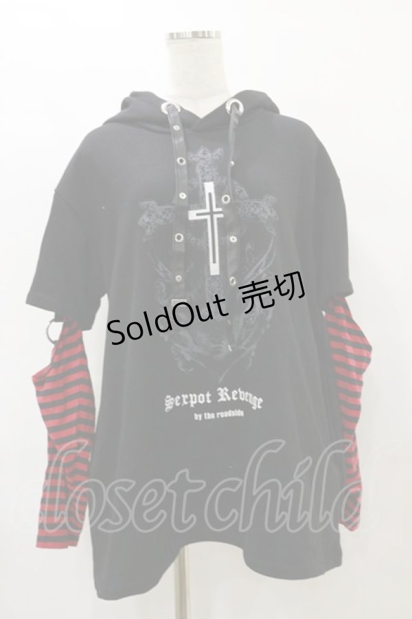 画像1: SEX POT ReVeNGe / ボーダー切替プルパーカー  黒×赤 H-25-08-25-1030-SP-TO-KB-ZH (1)