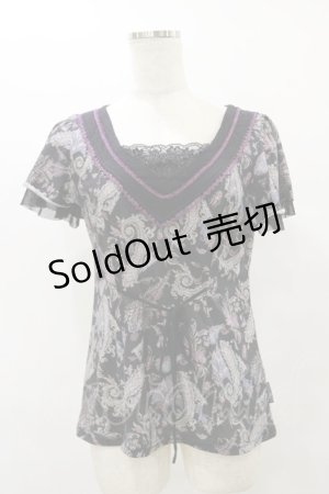 画像: Ozz oneste / 総柄半袖カットソー  黒 H-25-08-25-1032-OO-TO-KB-ZH