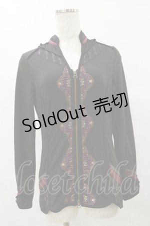 画像: Ozz oneste / プリント刺繍ZIPカーデ  黒 H-25-08-25-1036-OO-TO-KB-ZH