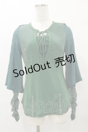 画像: Ozz Croce / レイヤード風切替トップス  グリーン H-25-08-25-1037-OO-TO-KB-ZH