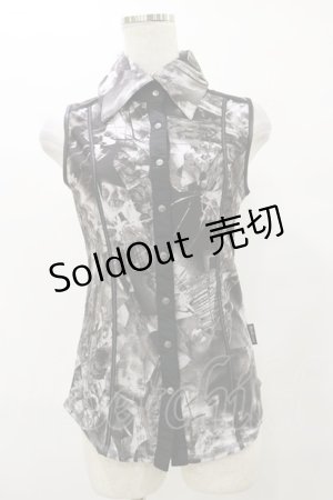 画像: Ozz Croce / 総柄ノースリーブトップス  グレー H-25-08-25-1040-OO-TO-KB-ZH