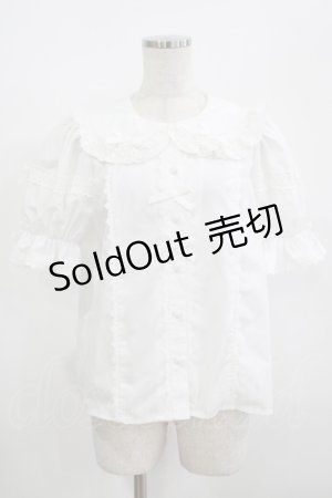 画像: Chalmiere / トーションレース丸襟半袖ブラウス M オフ白 H-25-08-26-1037-PU-BL-NS-ZH