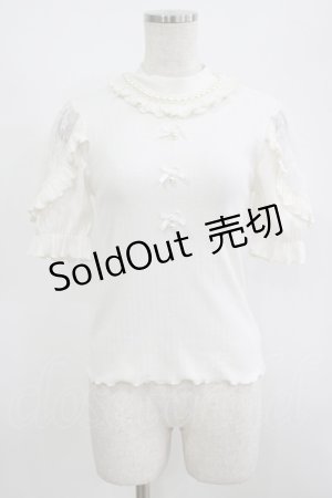 画像: Ank Rouge / リボン&パールカットソー M オフ H-25-08-26-1051-CA-TO-NS-ZH