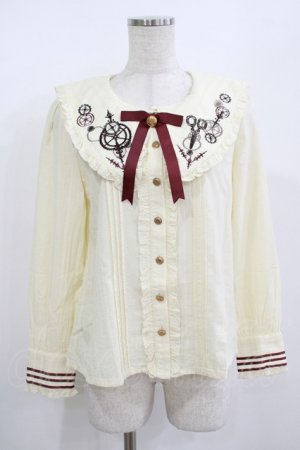 画像: Amavel / big衿歯車刺繍ブラウス Free 生成り/ボルドー H-25-08-27-1043-CA-BL-NS-ZH