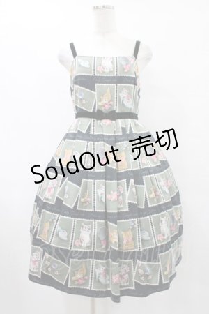 画像: Emily Temple cute / Kitten Stamp Collectionキャミソールワンピース  グリーン H-25-08-28-027-ET-OP-KB-ZH
