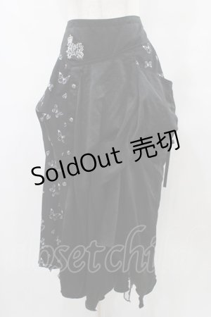 画像: ALGONQUINS / 蝶プリント切替ロングスカート  黒 H-25-08-28-049-AL-SK-KB-ZH