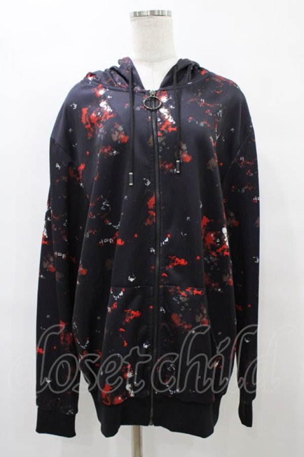 画像1: NieR Clothing / 総柄ZIPパーカー  黒×赤 H-25-08-28-054-PU-TO-KB-ZH (1)
