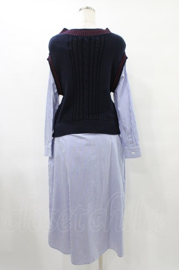 画像2: Jane Marple Dans Le Salon / Tilden vest and stripe trompe-l'oeil dress  ネイビー×ブルー H-25-08-28-018-JM-OP-KB-ZH (2)