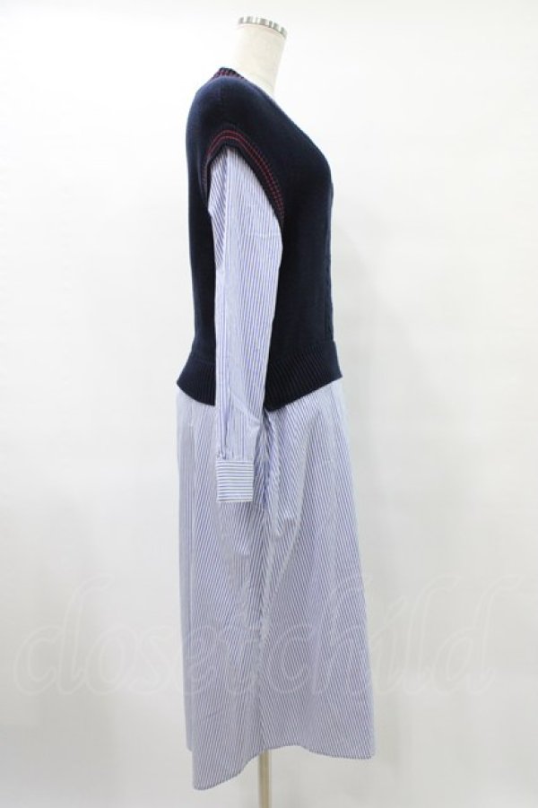 画像3: Jane Marple Dans Le Salon / Tilden vest and stripe trompe-l'oeil dress  ネイビー×ブルー H-25-08-28-018-JM-OP-KB-ZH (3)