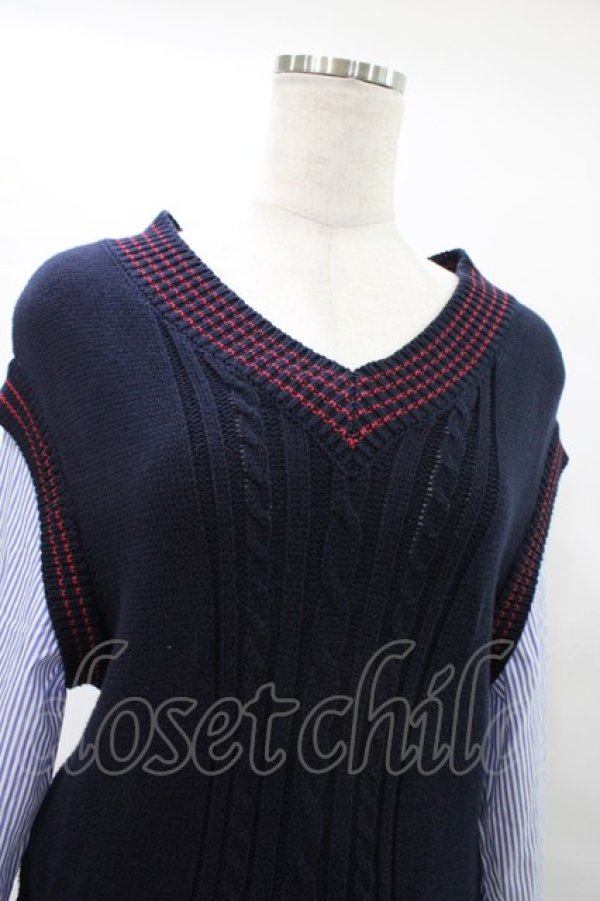 画像4: Jane Marple Dans Le Salon / Tilden vest and stripe trompe-l'oeil dress  ネイビー×ブルー H-25-08-28-018-JM-OP-KB-ZH (4)