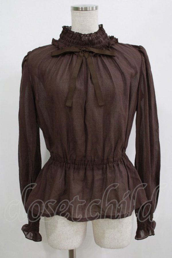 画像1: ROSA BIANCA / ブラウジングのクラシカルブラウス 9号 ブラウン H-25-08-29-1052-EL-BL-NS-ZH (1)