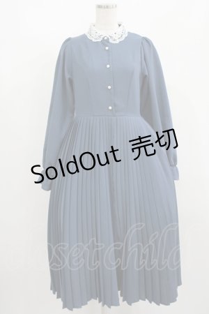 画像: m petit by misako / レース襟プリーツワンピース M ブルー H-25-08-29-1021-LO-OP-NS-ZH