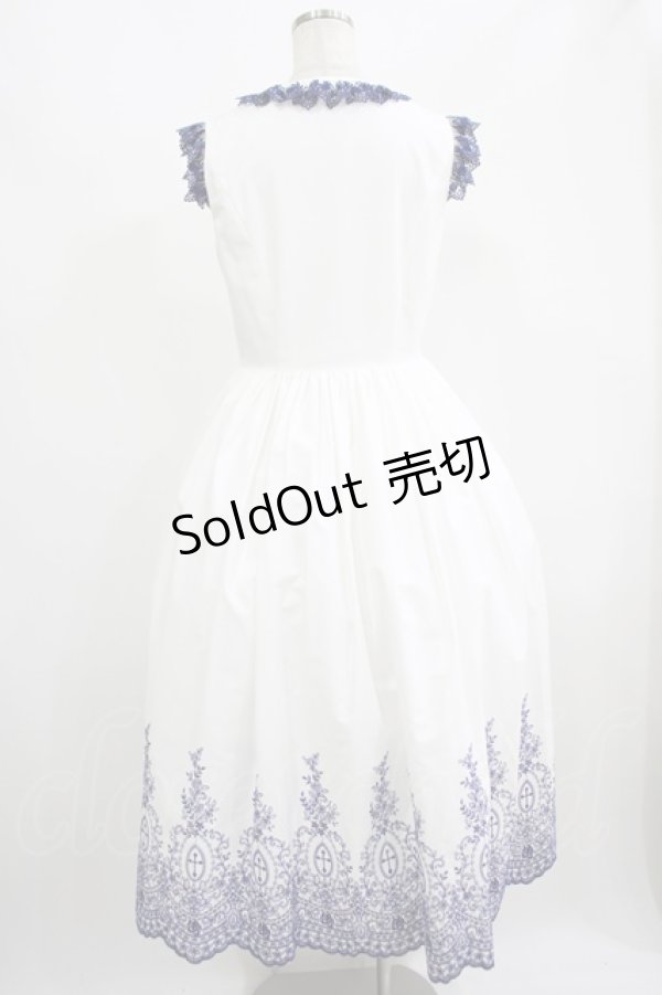 画像3: Moi-meme-Moitie / Rose Garden刺繍サンドレス 9号 白×青 H-25-09-01-003-MO-OP-KB-ZH (3)