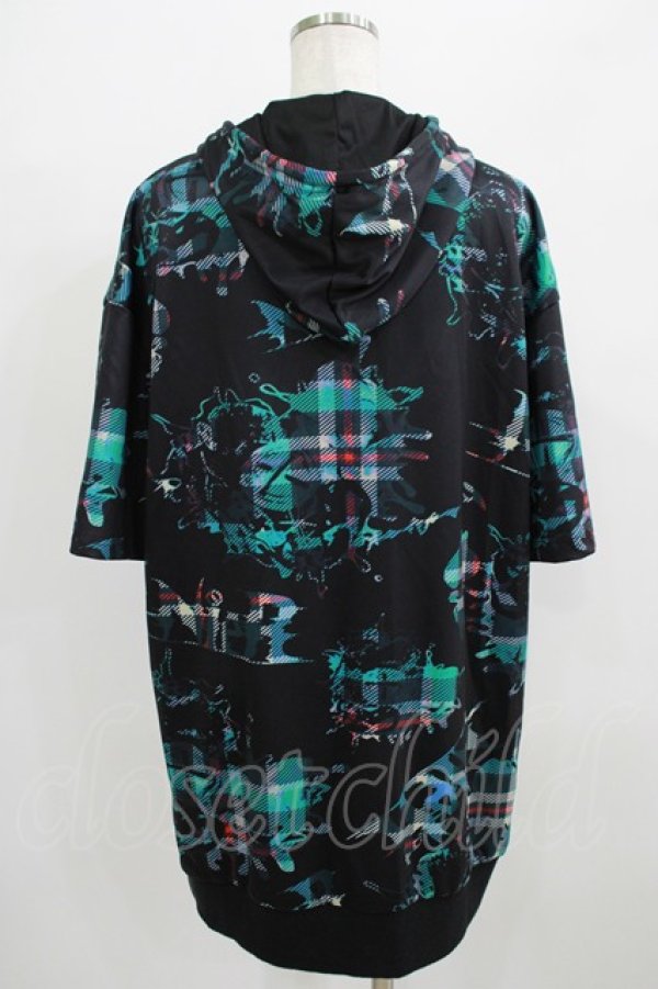 画像3: NieR Clothing / 総柄ZIP半袖パーカー  黒 H-25-09-01-043-PU-TO-KB-ZT264 (3)