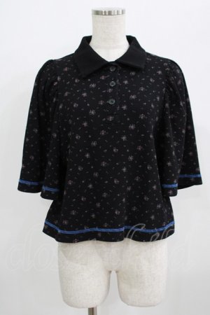 画像: Candy Stripper / TINY FLOWERS WAFFLE POLOトップス  ブラック H-25-09-01-049-PU-TO-KB-ZH
