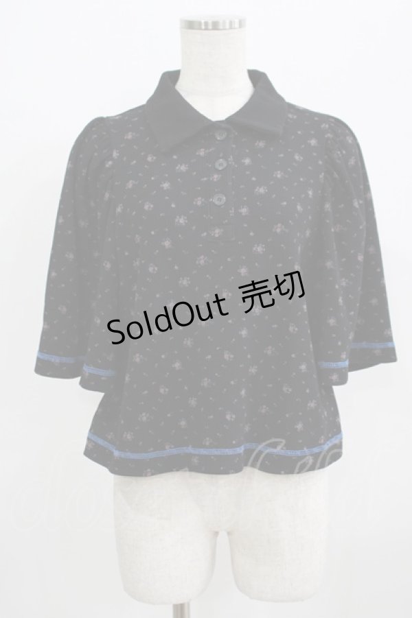 画像1: 【SALE】Candy Stripper / TINY FLOWERS WAFFLE POLOトップス  ブラック H-25-09-01-049-PU-TO-KB-ZT491 (1)