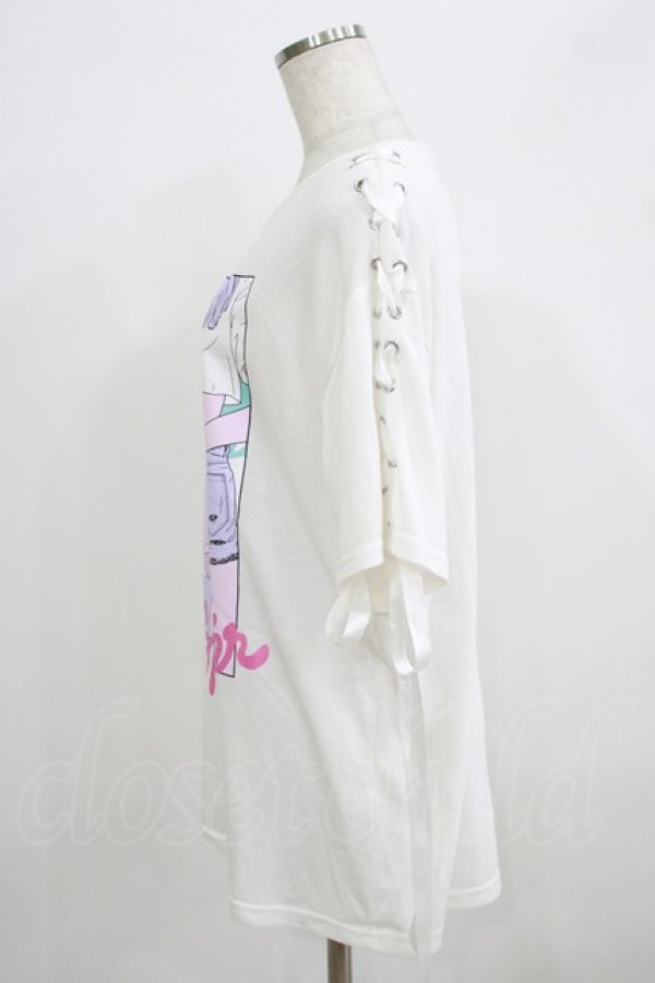 画像2: LISTEN FLAVOR / 袖レースアップカットソー  ホワイト H-25-09-01-055-PU-TO-KB-ZT493 (2)