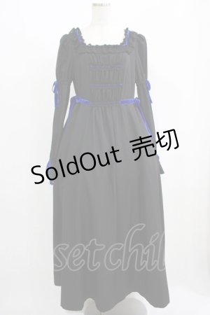 画像: Moi-meme-Moitie / 別珍リボンロングワンピース  黒×青 H-25-09-01-002-MO-OP-KB-ZH