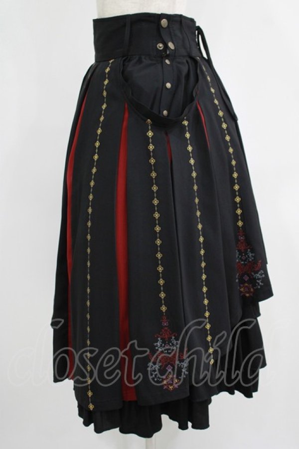 画像2: Ozz oneste / 霧蝶刺繍入り袴風プリーツスカート  黒 H-25-09-01-011-OO-SK-KB-ZH (2)